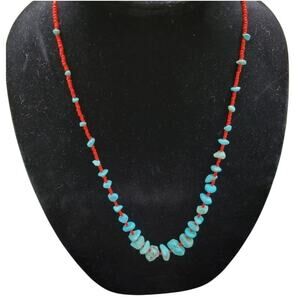 Turquoise Red Seed Bead Necklace Native American Navajo Handmade